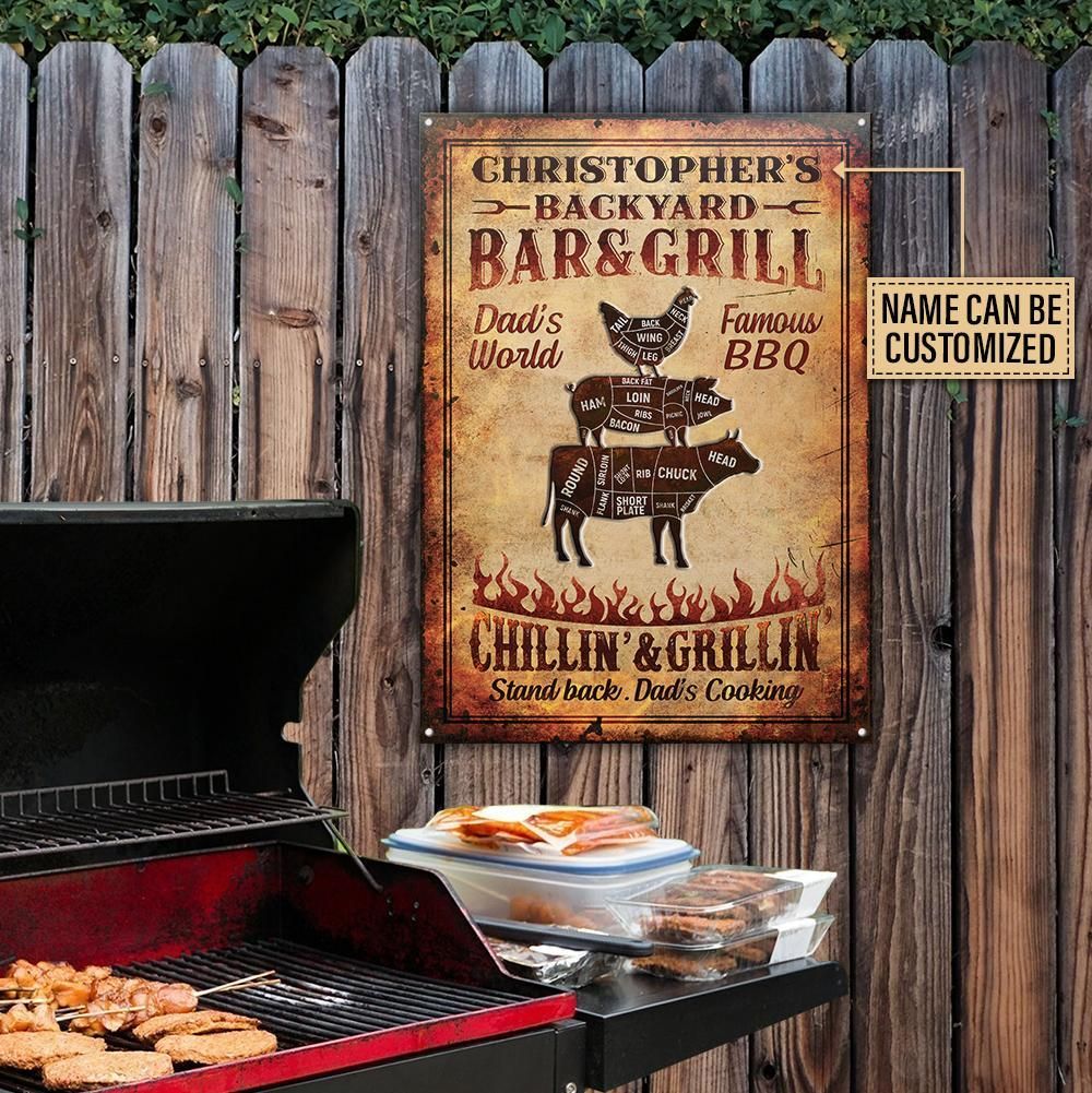 Personalized Grilling Backyard Dad's Famous Customized Classic Metal Signs