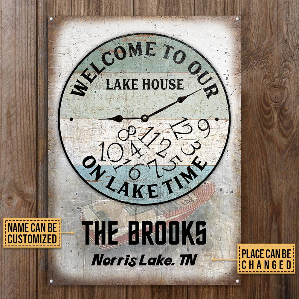 Personalized Motorboat Welcome To Our Lake Home Customized Classic Metal Signs