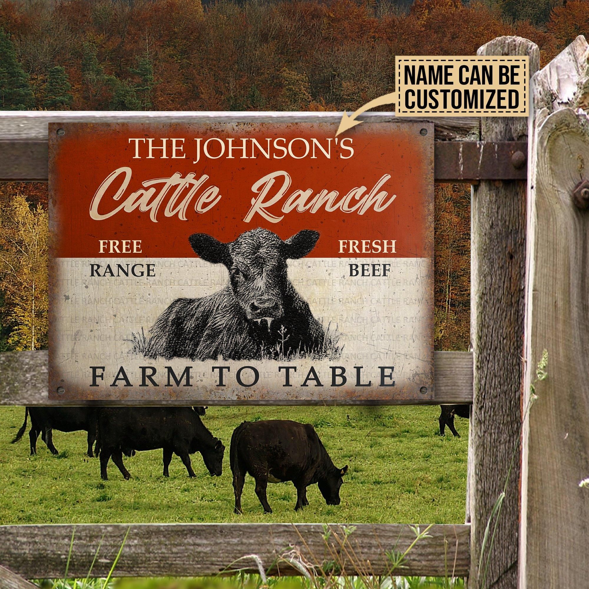 Personalized Cattle Angus Ranch Free Range Customized Classic Metal Signs