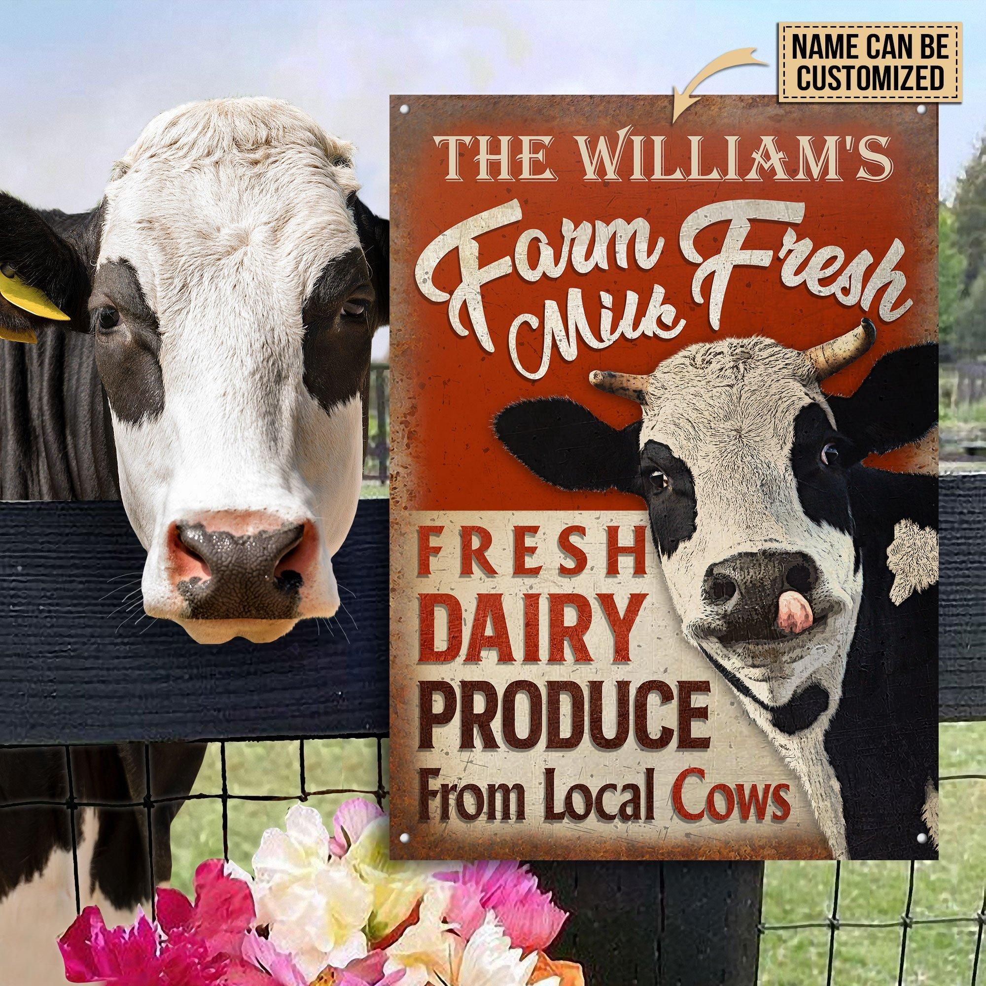 Personalized Cattle Farm Fresh Milk Fresh Daily Customized Classic Metal Signs
