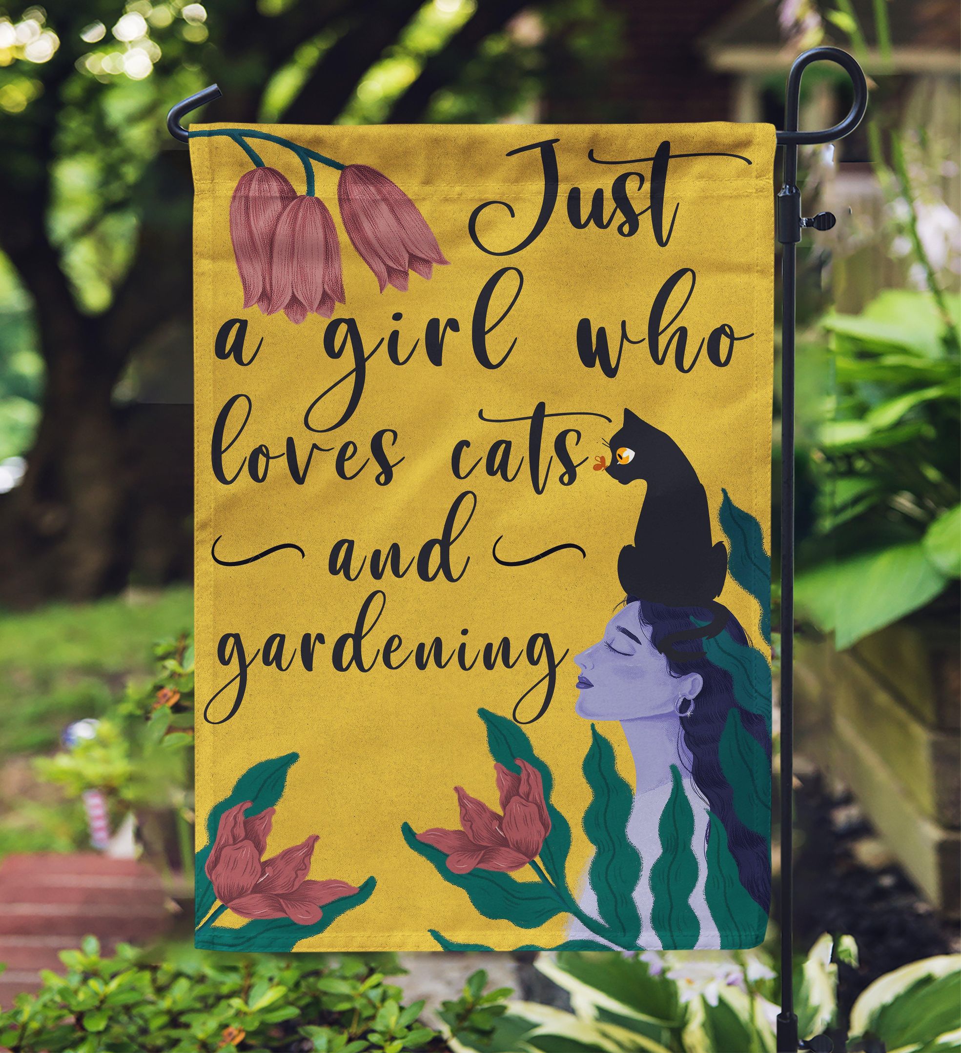 Just A Girl Loves Cat Gardening Garden Flag