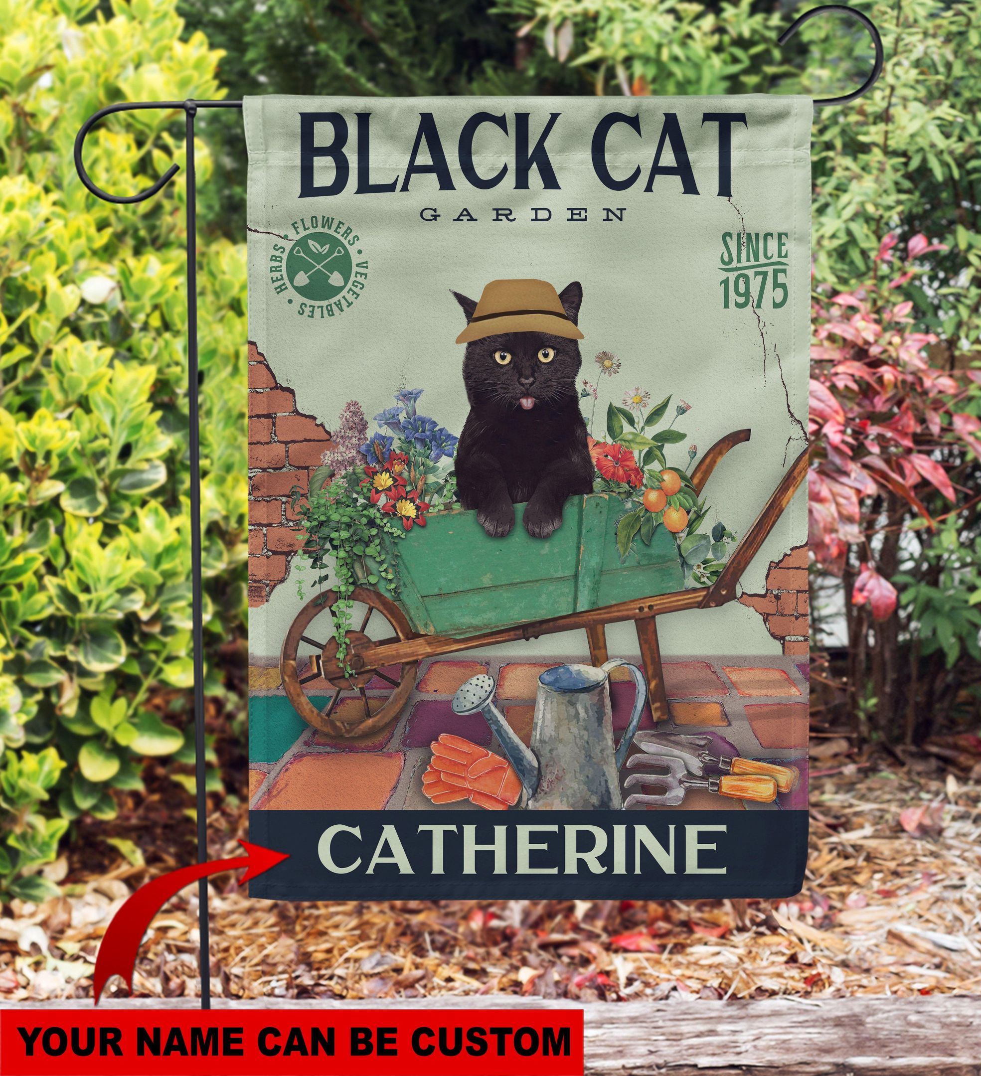 Personalized - Black Cat Garden Bloom Garden Flag