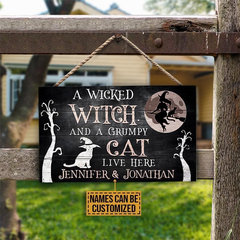 Personalized Witch A Grumpy Cat Customized Wood Rectangle Sign