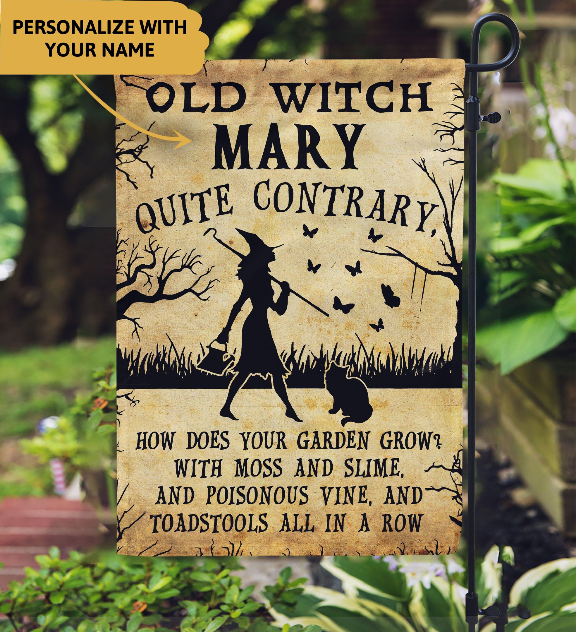 Personalized - Old Witch Custom Garden Flag