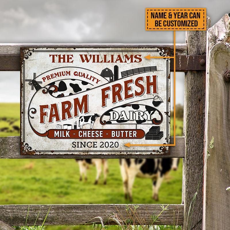 Personalized Dairy Cattle Farm Fresh Custom Classic Metal Signs