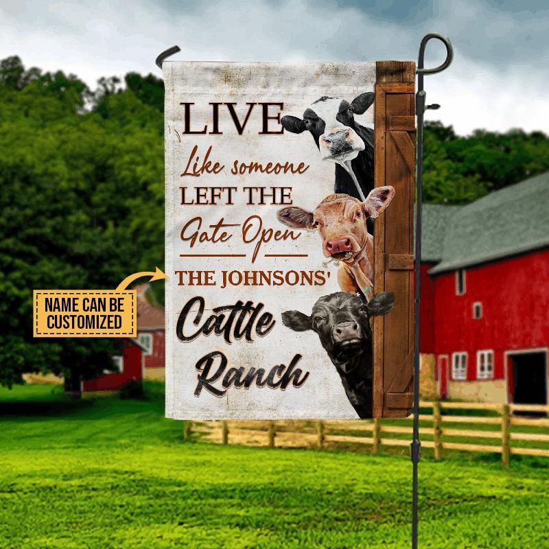 Personalized Farm Cattle Ranch Left Gate Open Customized Flag