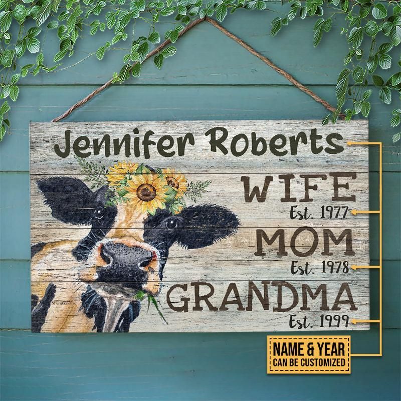 Personalized Cattle Wife Mom Grandma Customized Wood Rectangle Sign