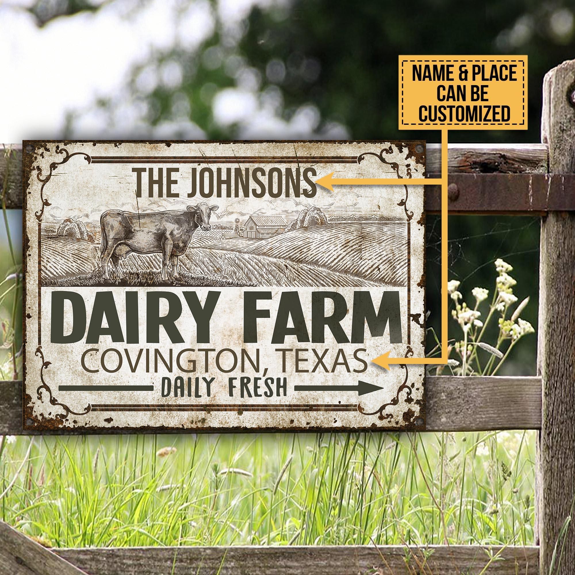 Personalized Cattle Dairy Farm Daily Fresh Customized Classic Metal Signs