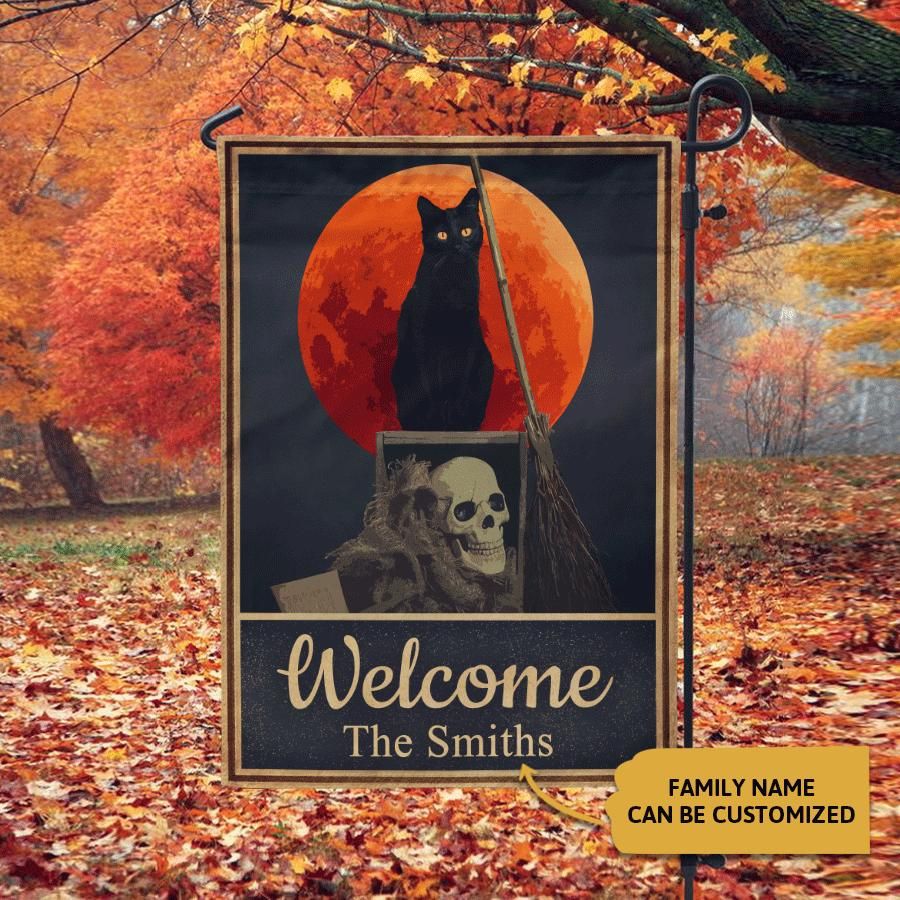 Personalized - Welcome Black Cat Custom Garden Flag