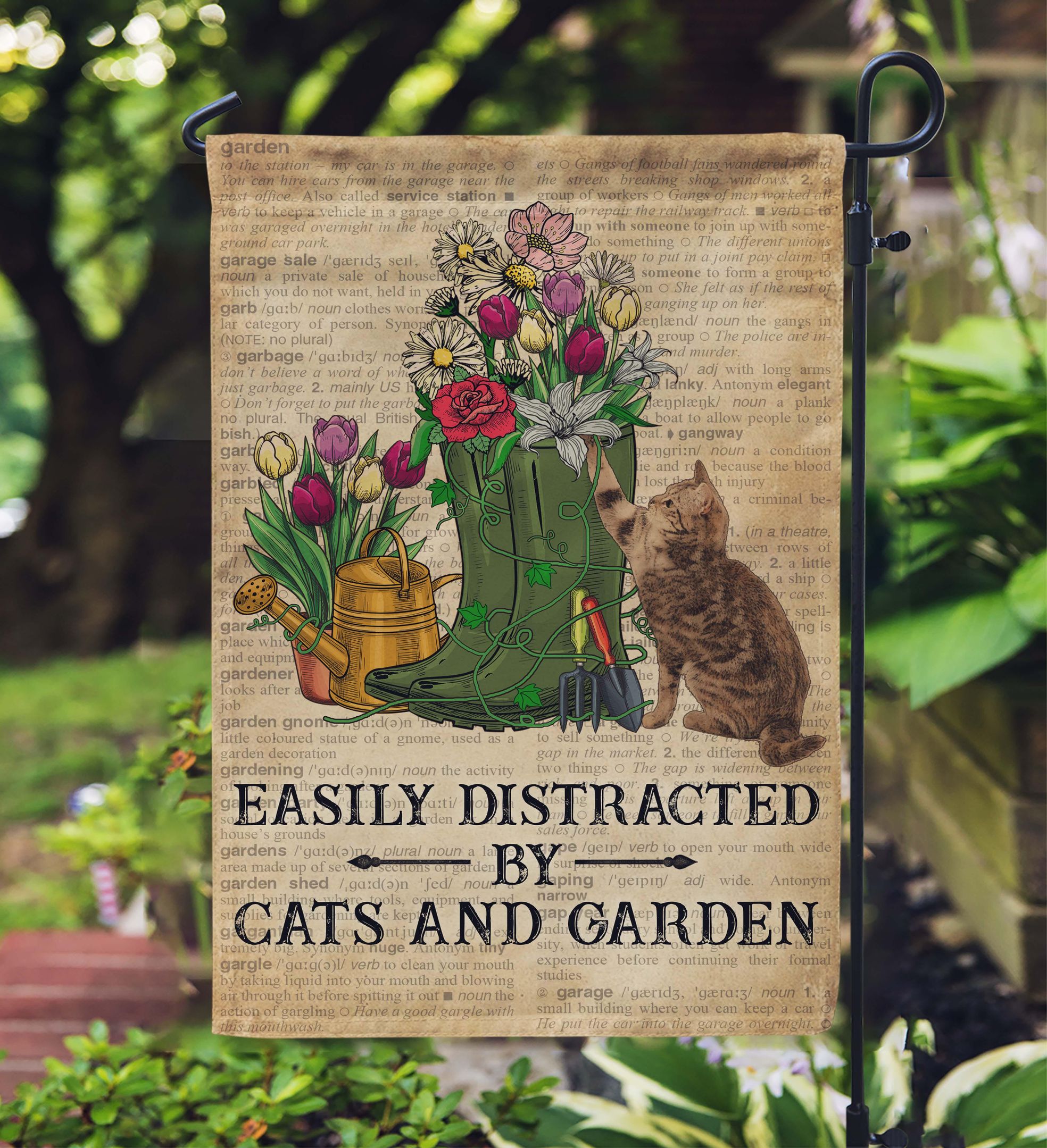 Dictionary Easily Distracted By Cats And Garden Flag