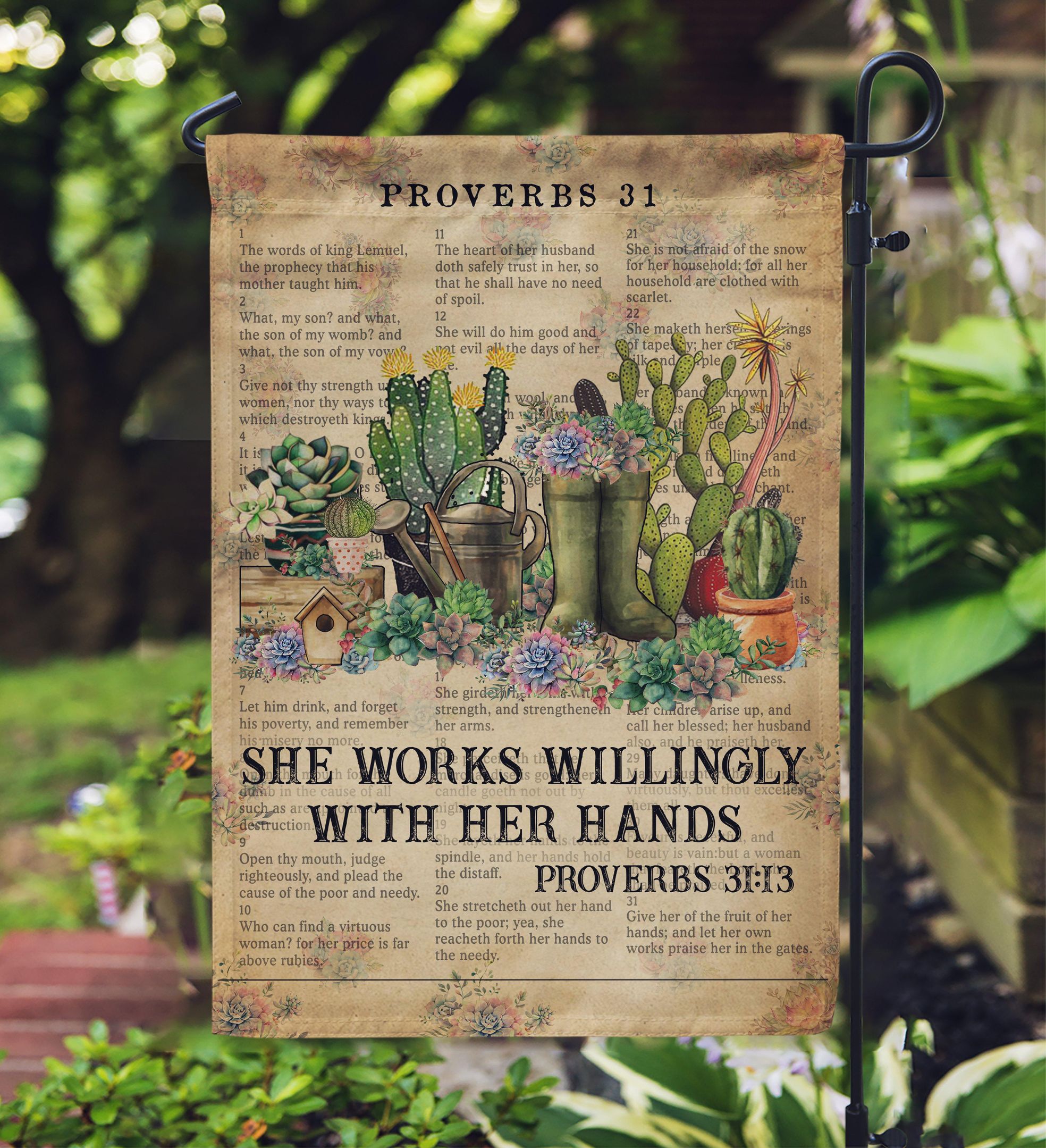 Catchphrase She Works Willingly With Her Hand Succulent Garden Flag