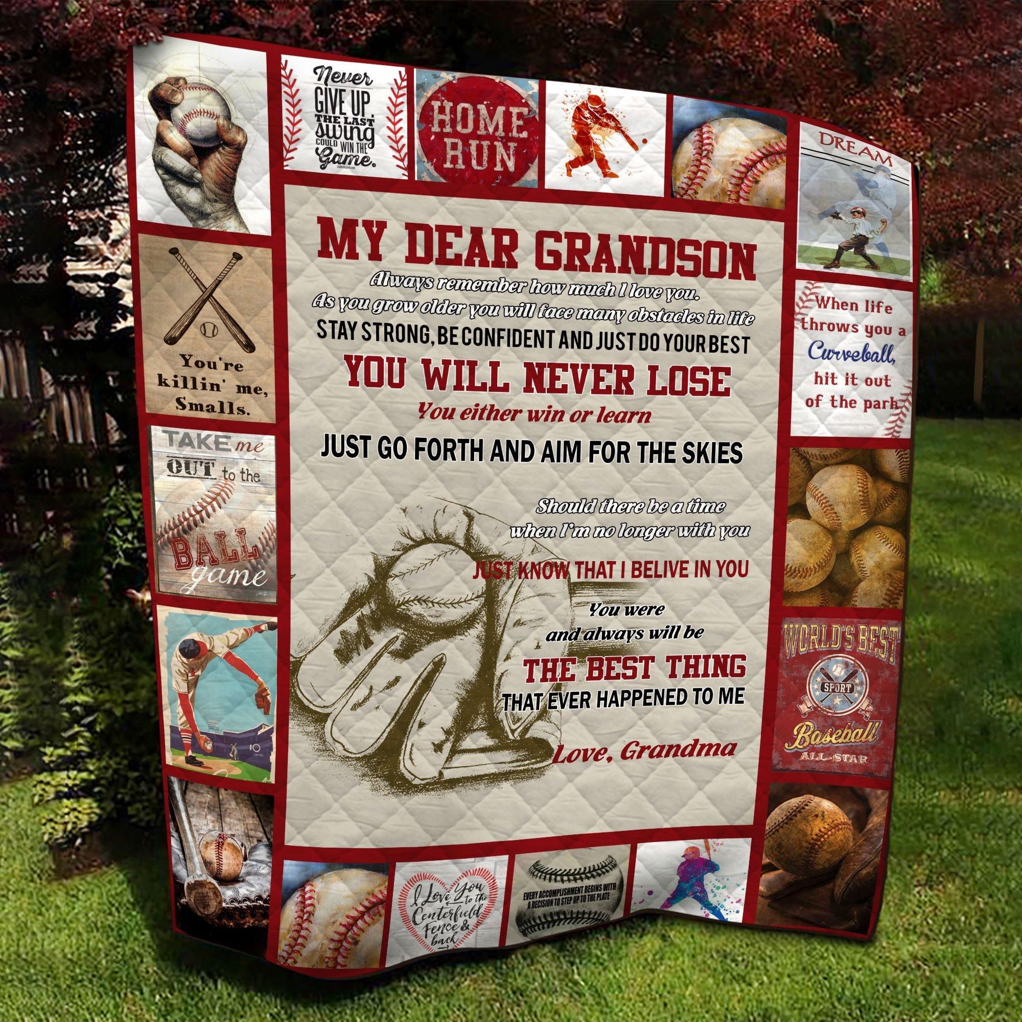 Grandma To Grandson You Will Never Lose Baseball Quilt