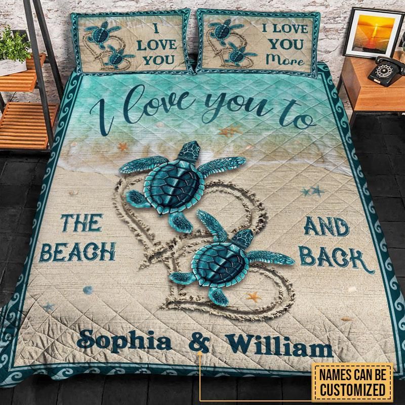 Personalized Sea Turtle To The Beach And Back Customized Quilt Set