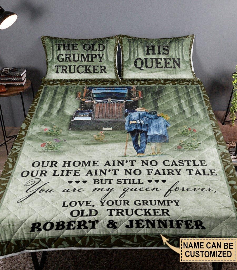Personalized Truck Grumpy Trucker And Queen Customized Quilt Set