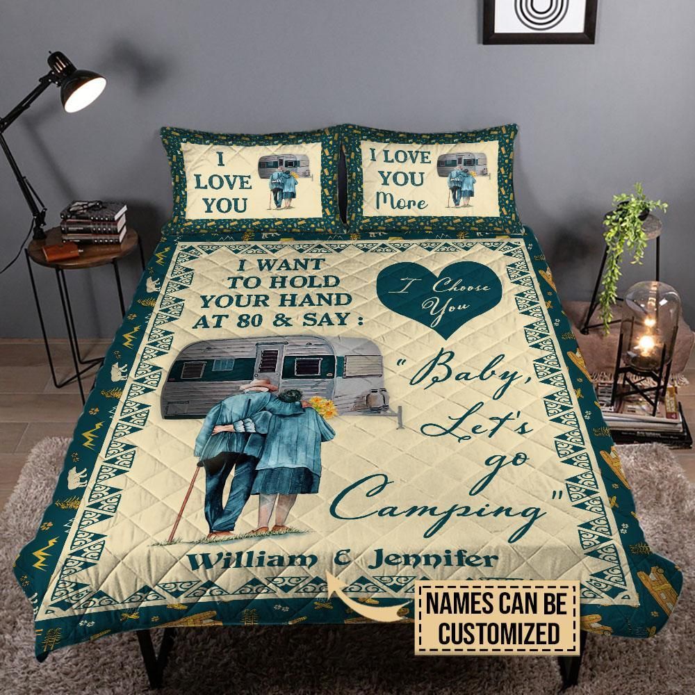 Personalized Camping Hold Your Hand Customized Quilt Set