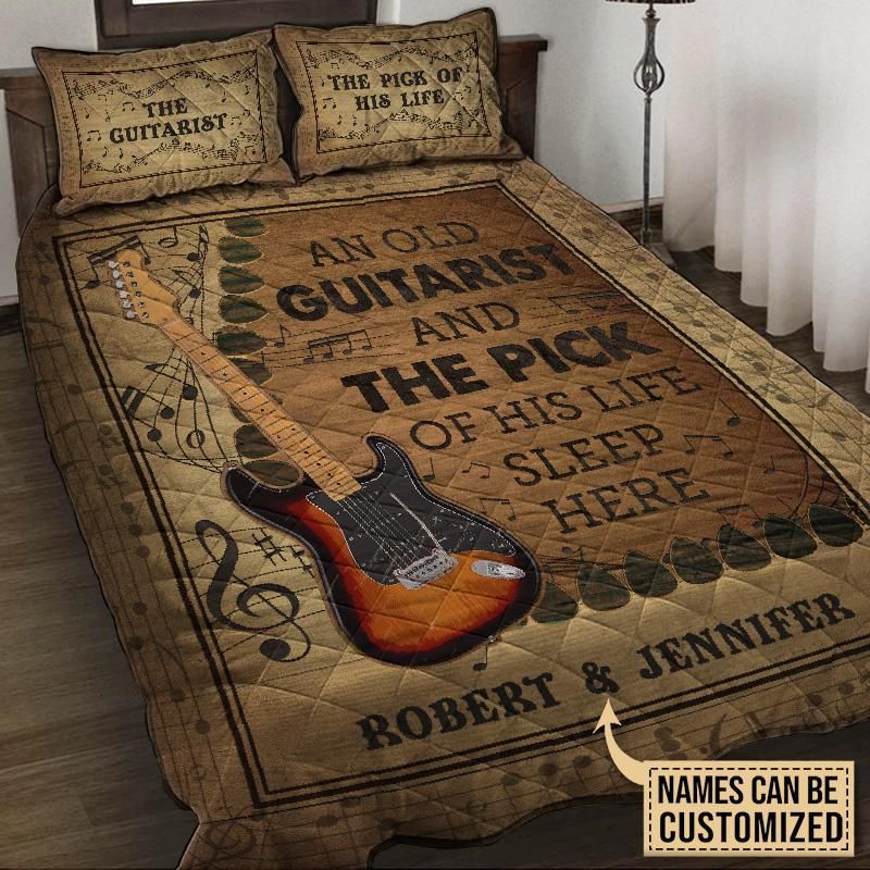 Personalized Guitar Couple Sleep Here Customized Quilt Set