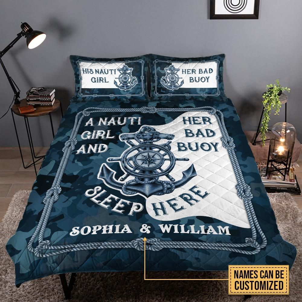 Personalized Sailor Nauti Girl Bad Buoy Customized Quilt Set PANQBS0089