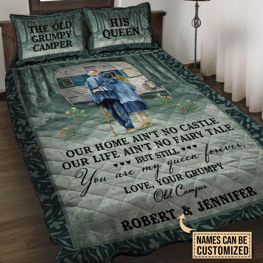 Personalized Camping Our Home No Castle Teal Customized Quilt Set