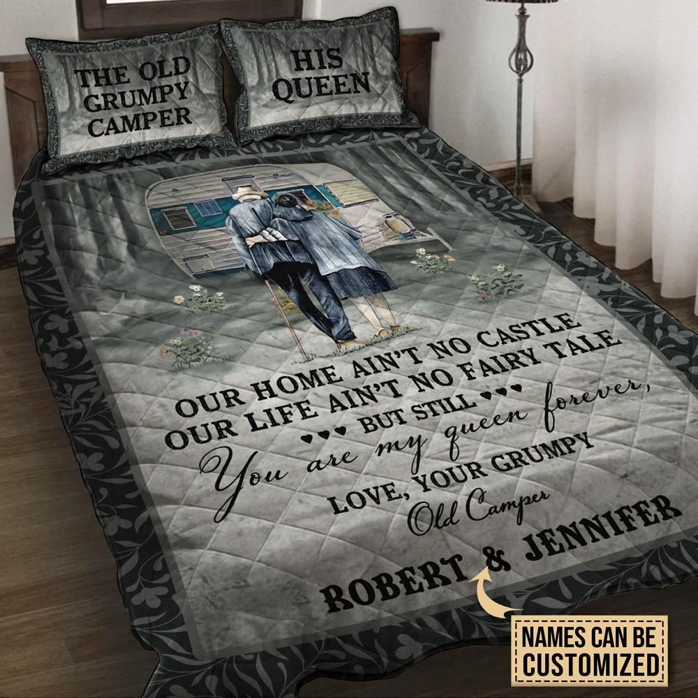 Personalized Camping Our Home No Castle Gray Customized Quilt Set