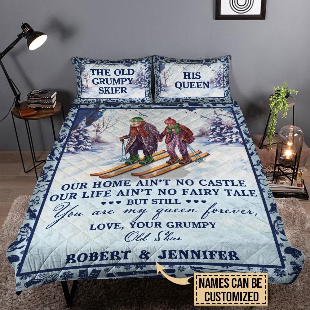 Personalized Skiing Our Home Ain't No Castle Customized Quilt Set