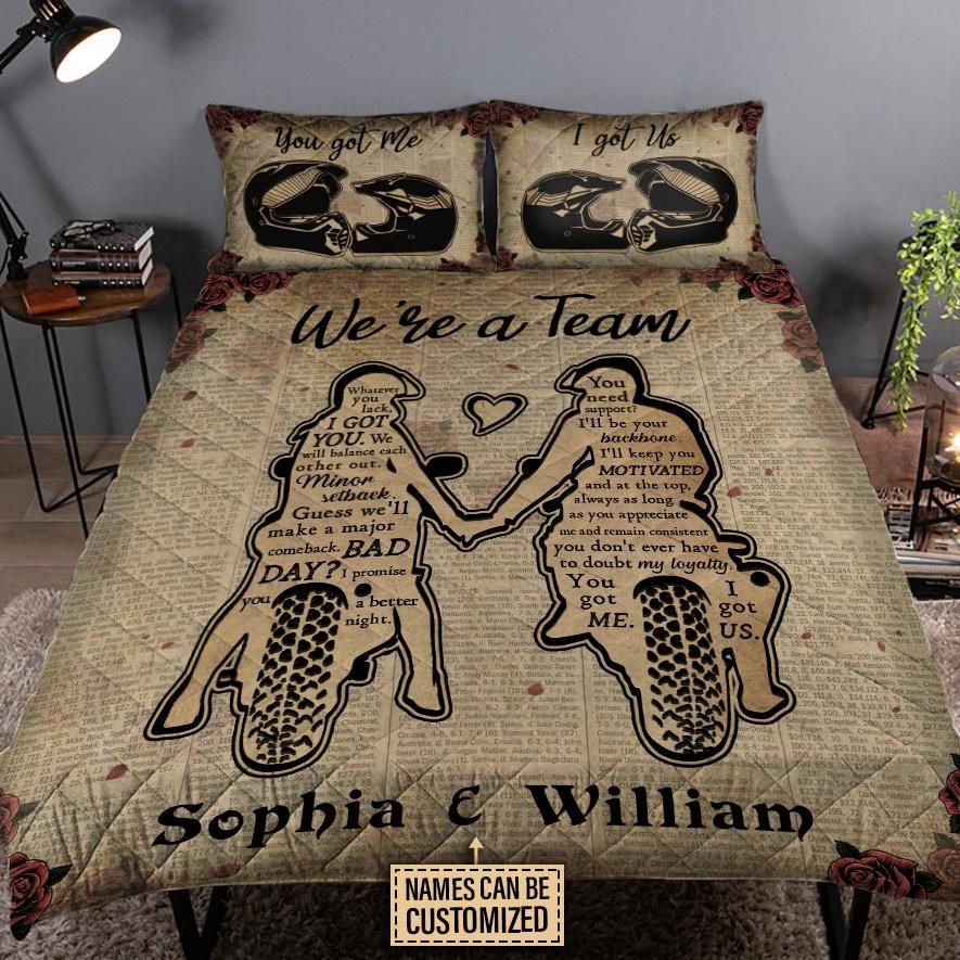Personalized Motorcycling Couple We Are A Team Customized Quilt Set
