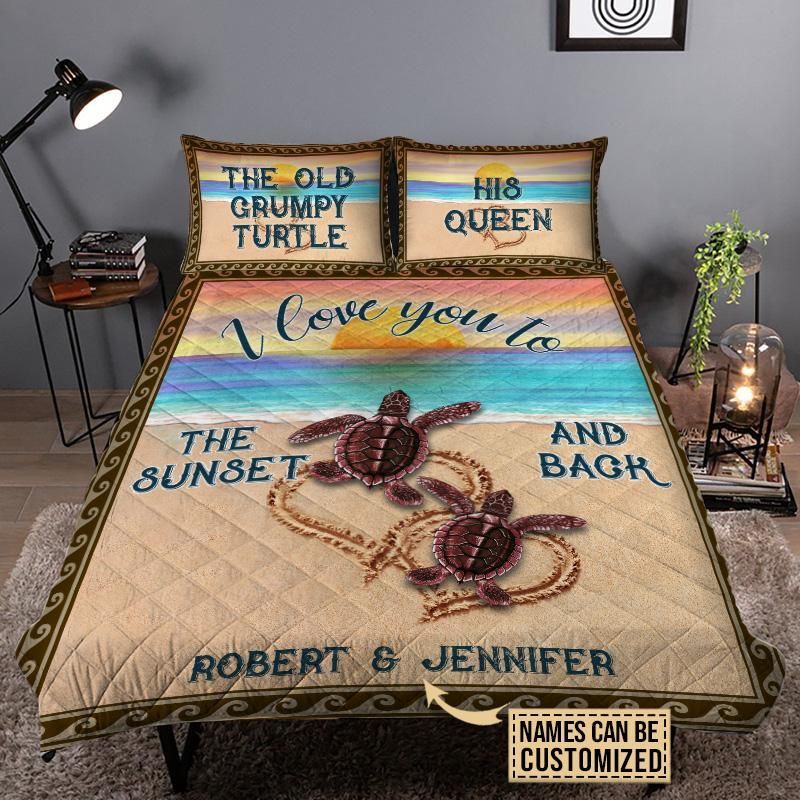 Personalized Sunset Sea Turtle To The Sunset Customized Quilt Set
