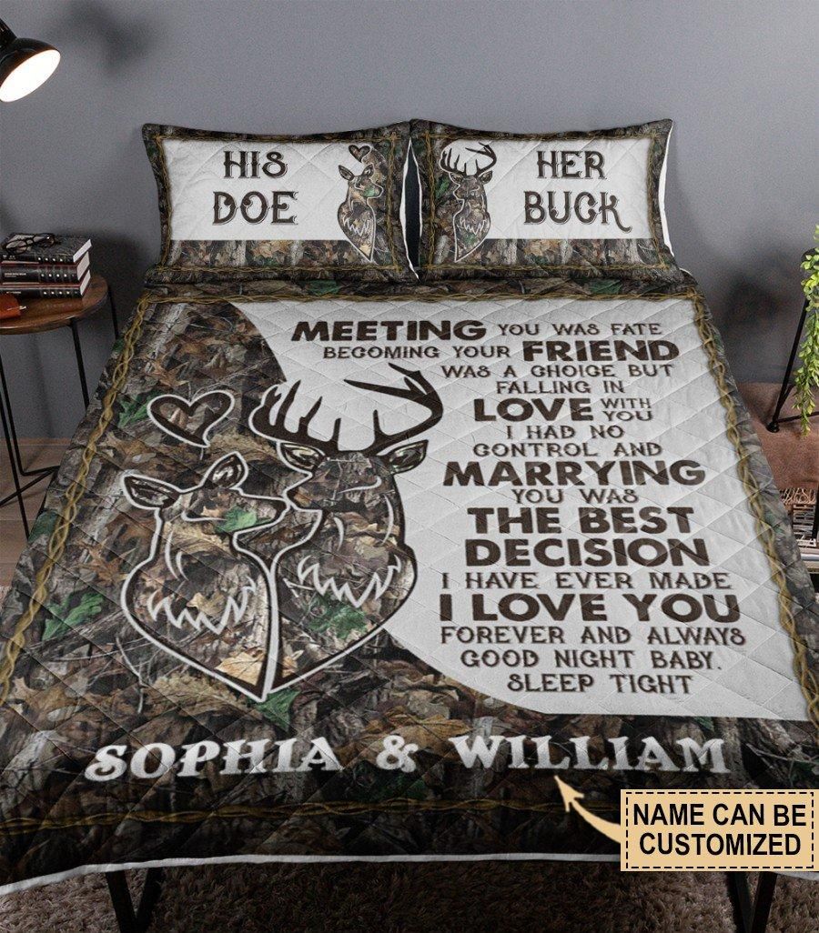 Personalized Deer Couple Meeting You Was Fate Customized Quilt Set