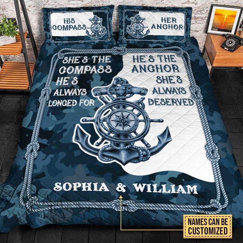 Personalized Sailor The Compass Anchor Customized Quilt Set