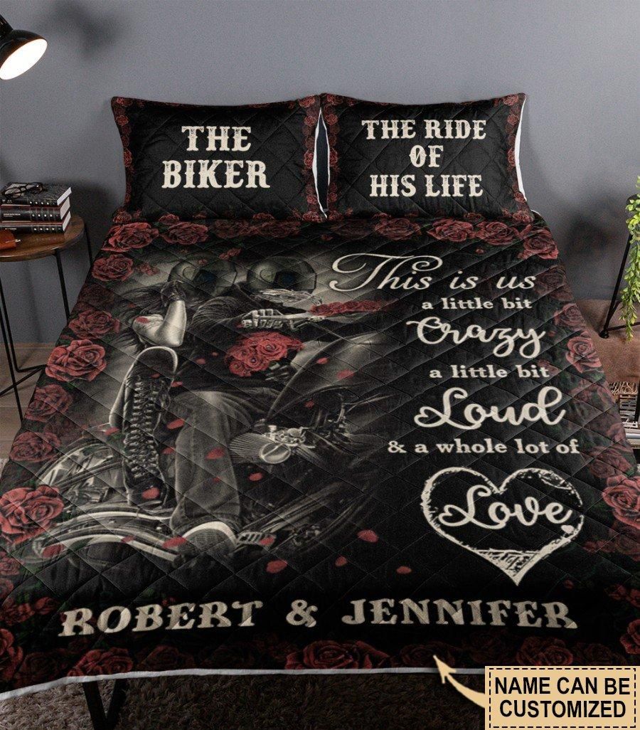 Personalized Motorcycling Couple Lot Of Love Customized Quilt Set