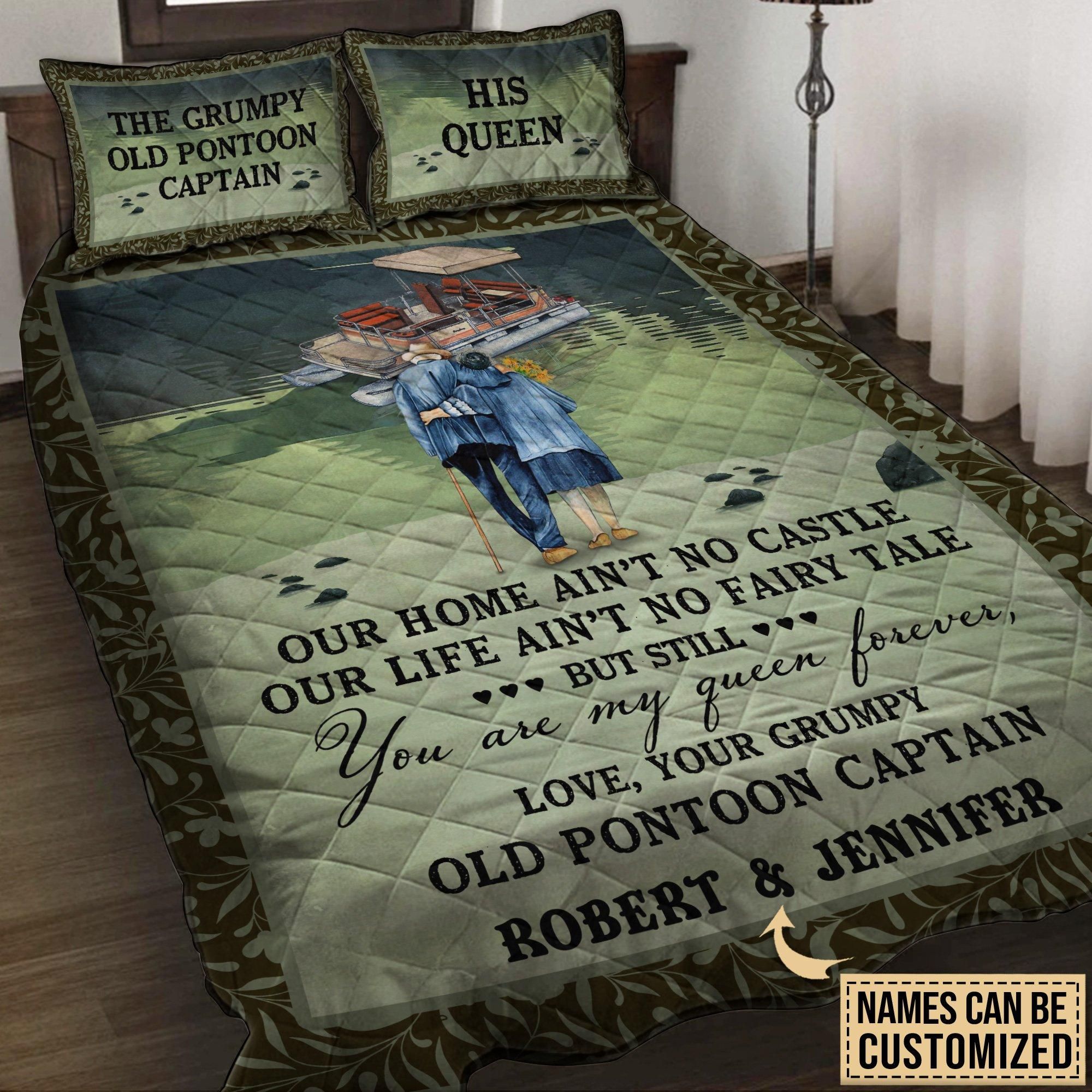 Personalized Pontoon Captain My Queen Customized Quilt Set