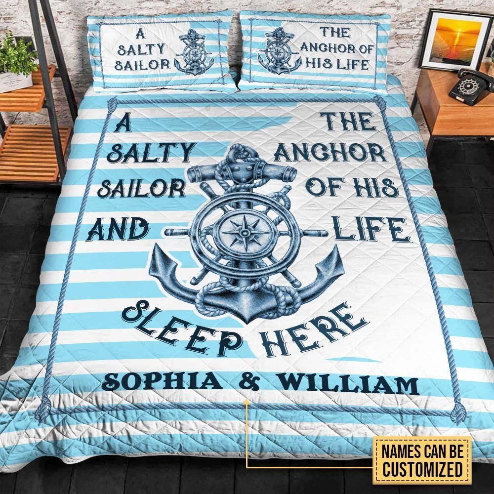 Personalized Sailor Anchor Sleep Here Customized Quilt Set