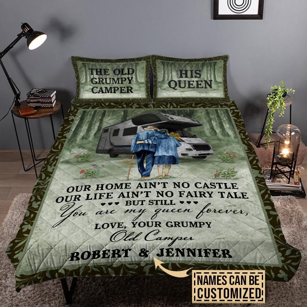 Personalized Camping Motorhome Grumpy Camper And Queen Customized Quilt Set