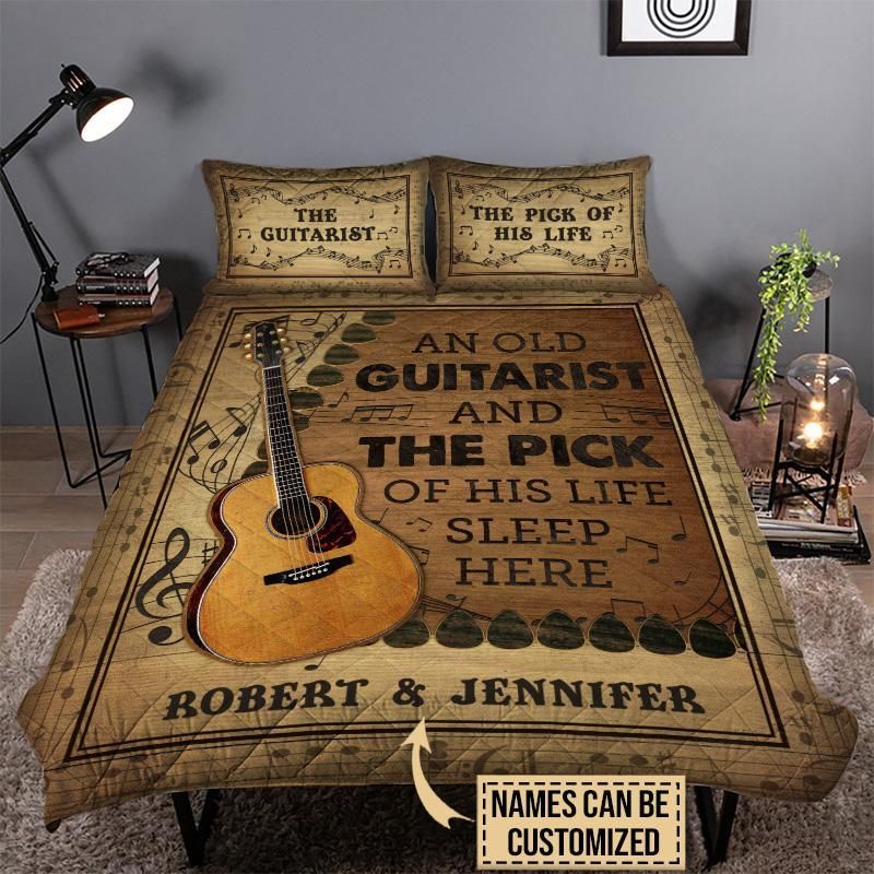 Personalized Guitar Old Couple Sleep Here Customized Quilt Set