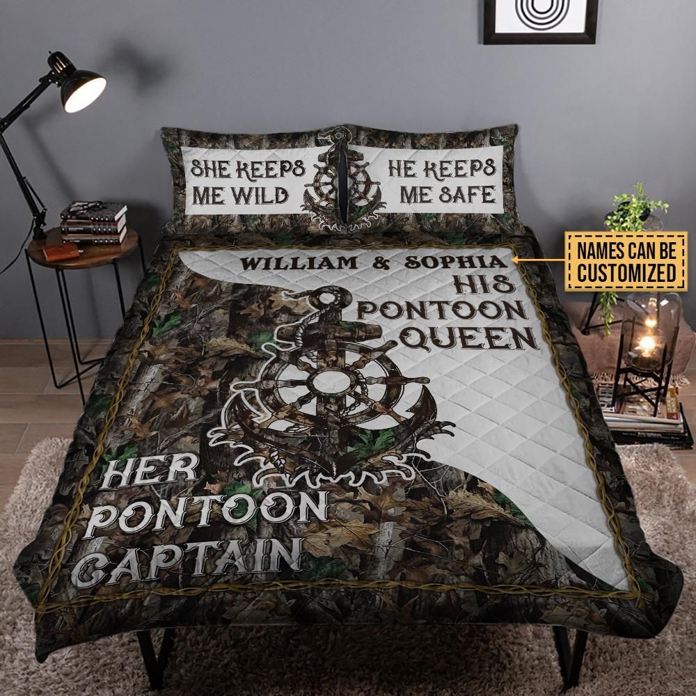 Personalized Pontoon Anchor She Keeps Me Customized Quilt Set
