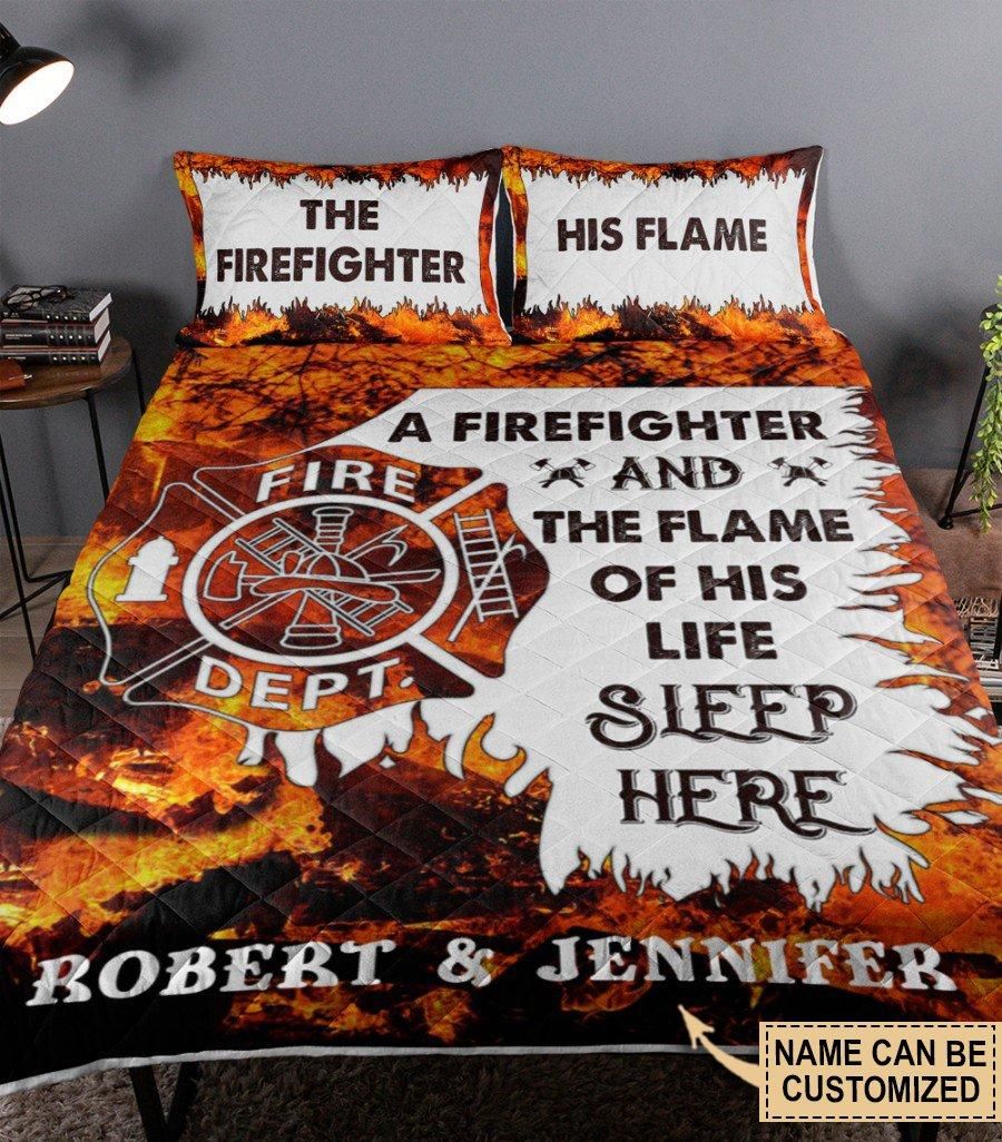 Personalized Firefighter And The Flame Sleep Here Customized Quilt Set