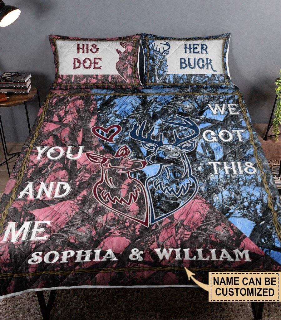 Personalized Deer Couple You And Me Quilt Set