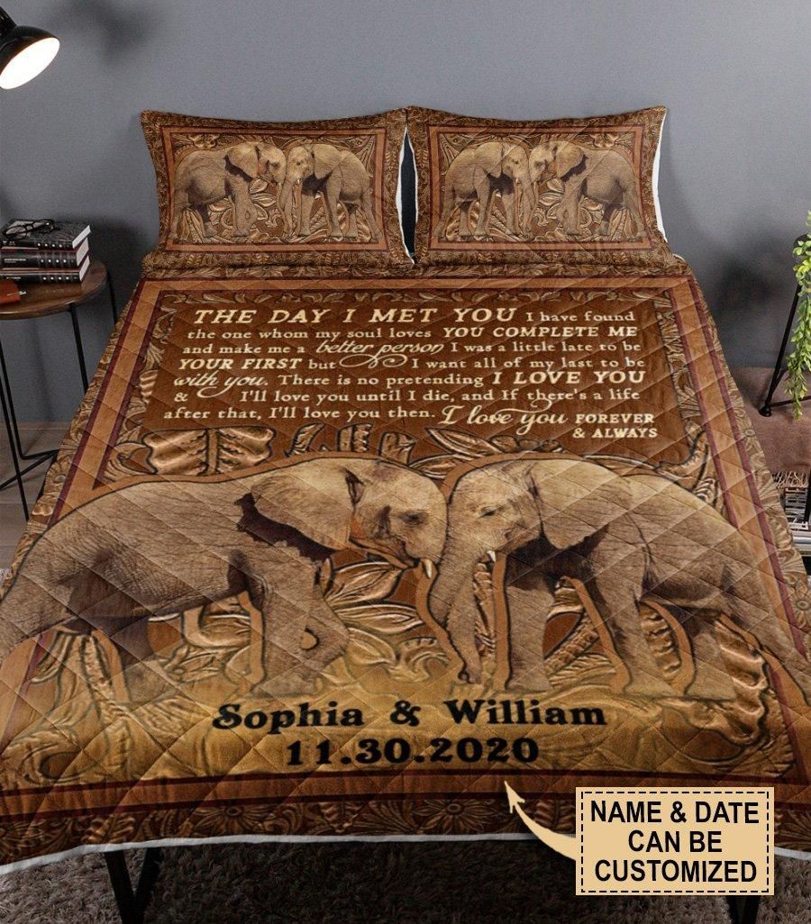 Personalized Elephant I Met You Quilt Set