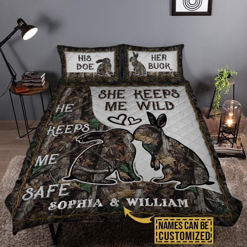 Personalized Rabbit Couple Safe Wild Customized Quilt Set