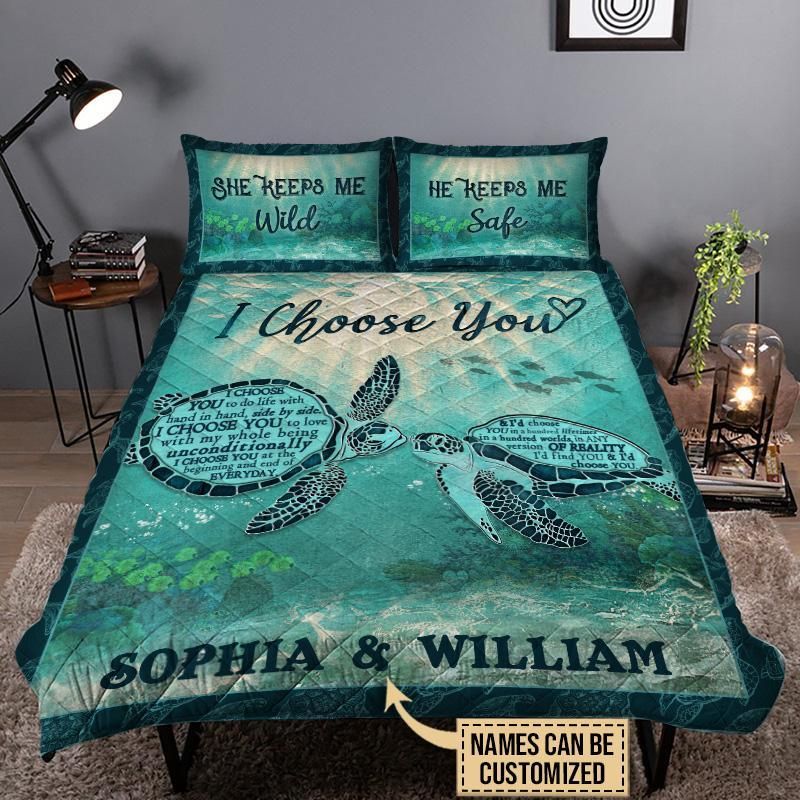 Personalized Sea Turtle I Choose You Customized Quilt Set