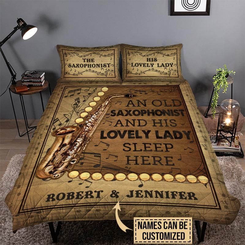 Personalized Saxophone Couple Sleep Here Customized Quilt Set