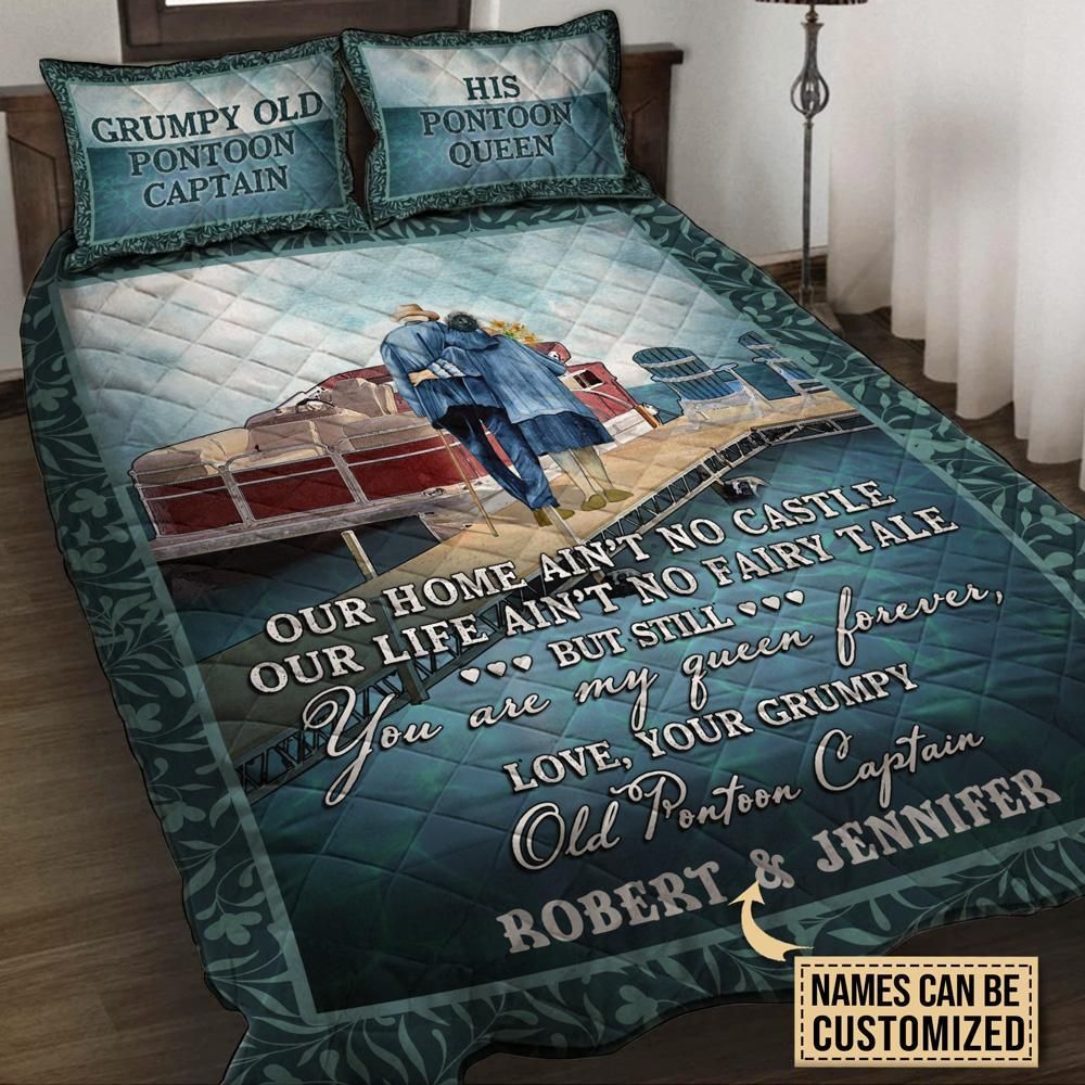 Personalized Pontoon My Queen Teal Customized Quilt Set