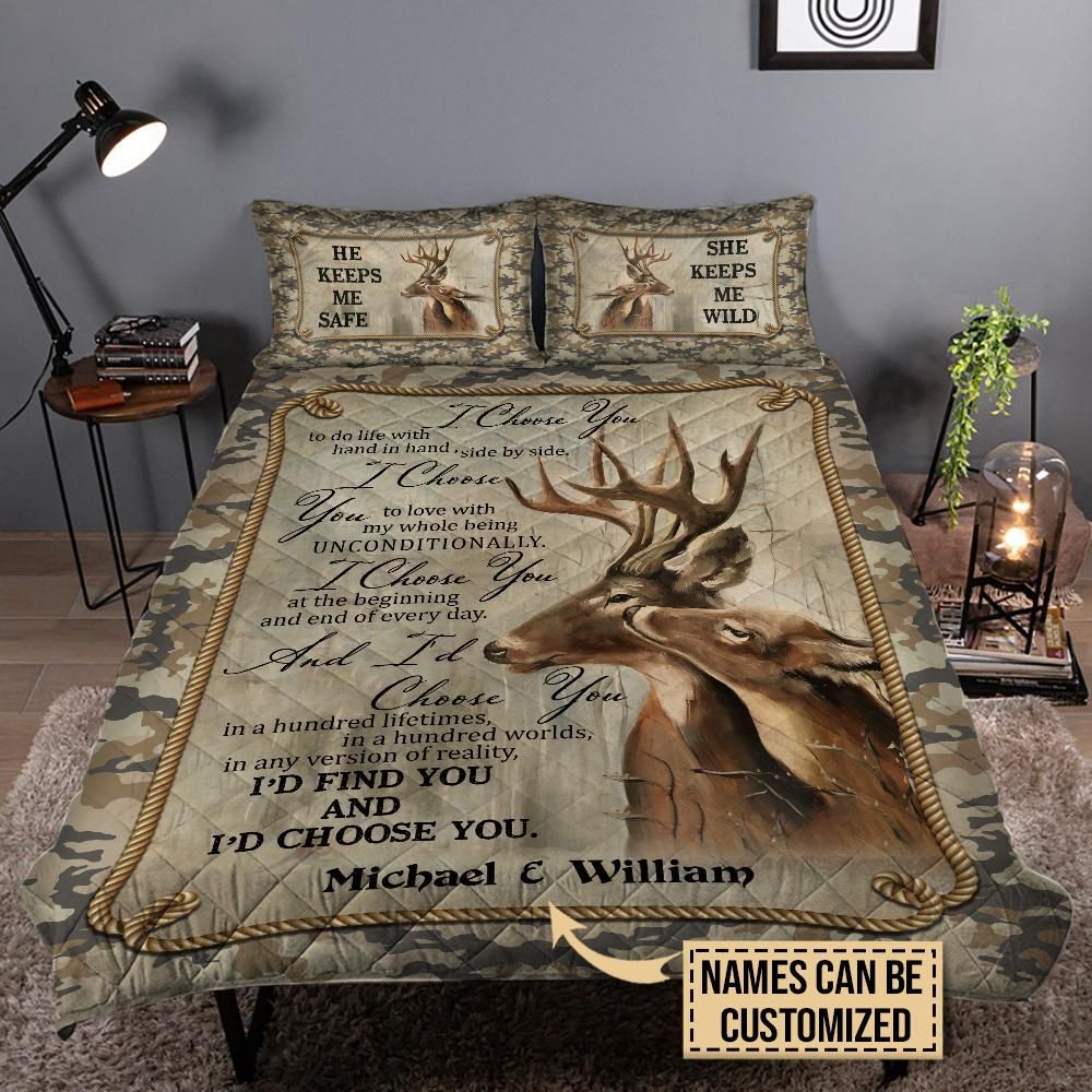 Personalized Deer I Choose You Customized Quilt Set
