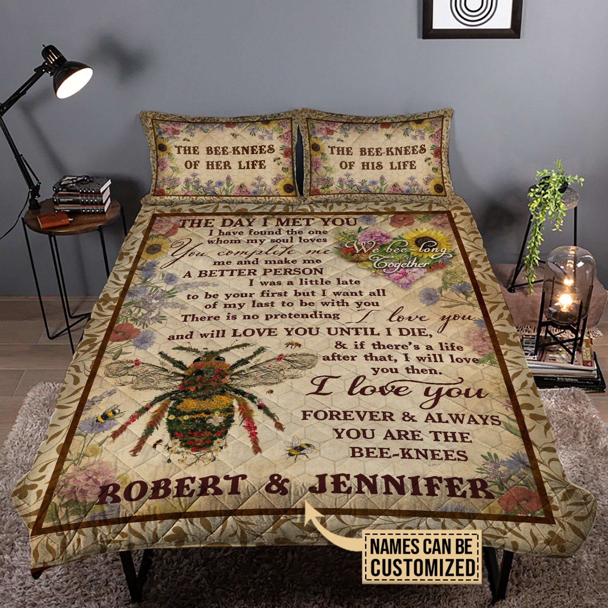 Personalized Honey Bee Knee Couple Customized Quilt Set