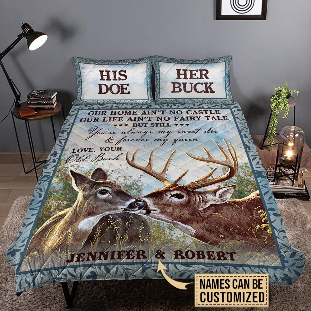 Personalized Deer Forever My Queen Customized Quilt Set