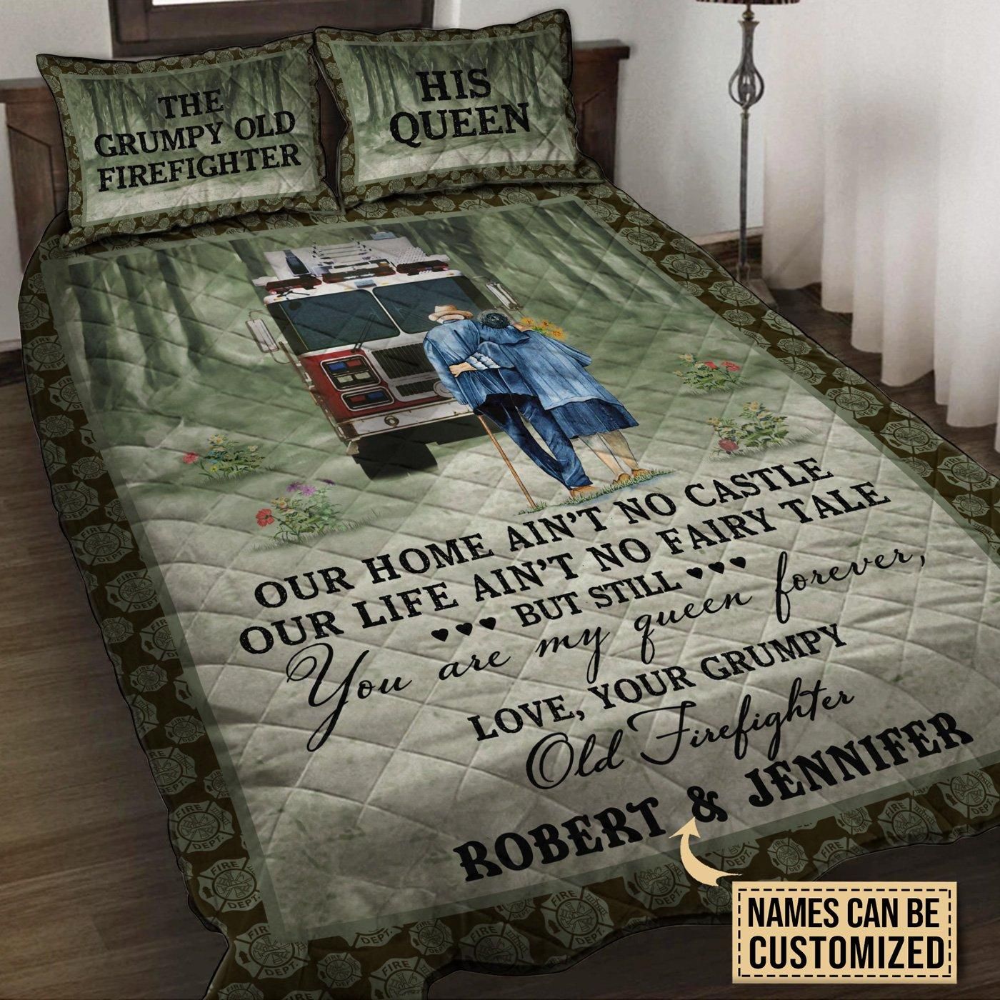 Personalized Firefighter My Queen Customized Quilt Set
