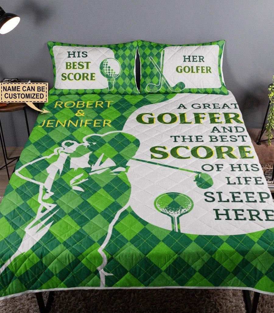 Personalized Golfer And The Best Score Sleep Here Quilt Set