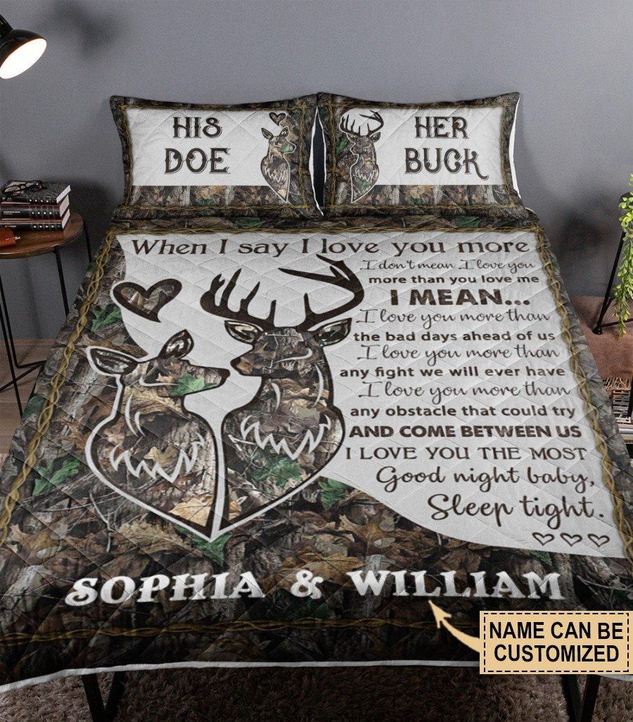 Personalized Deer Couple When I Say I Love You Customized Quilt Set