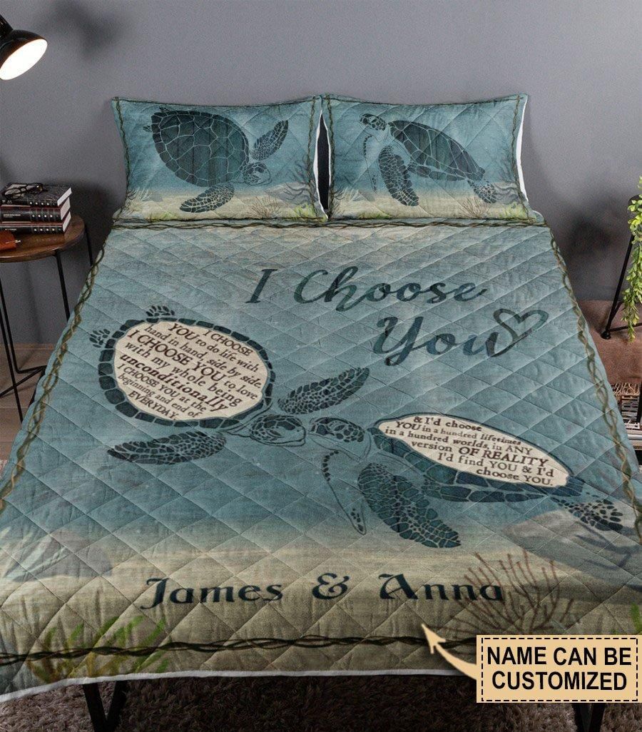 Personalized Sea Turtle I Choose You Quilt Set