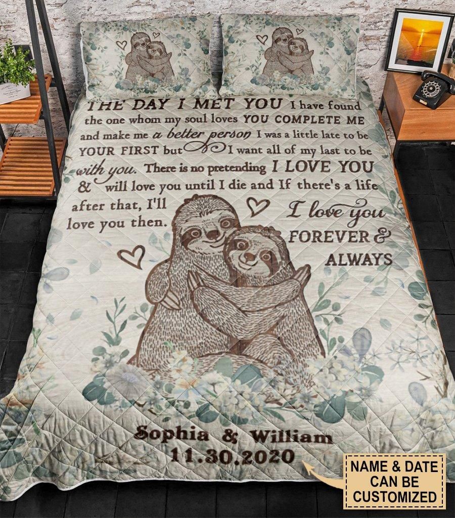 Personalized Sloth I Met You Quilt Set