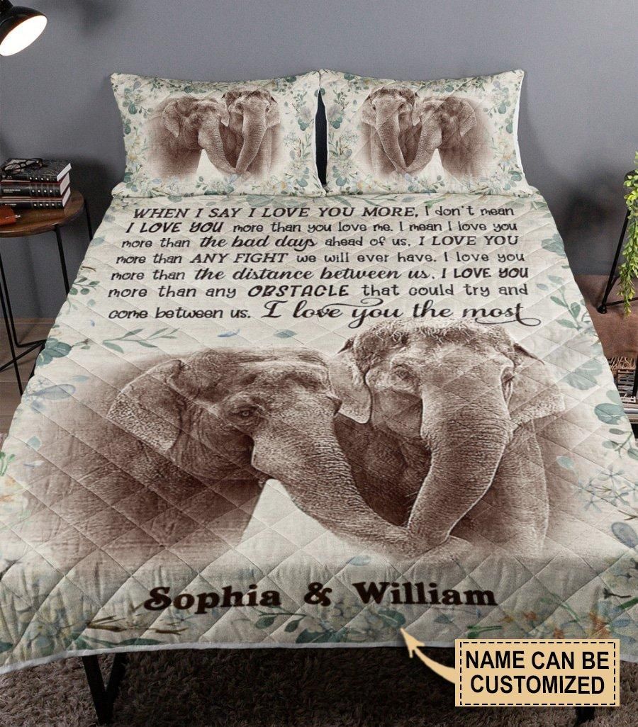 Personalized Elephant I Love You The Most Quilt Set